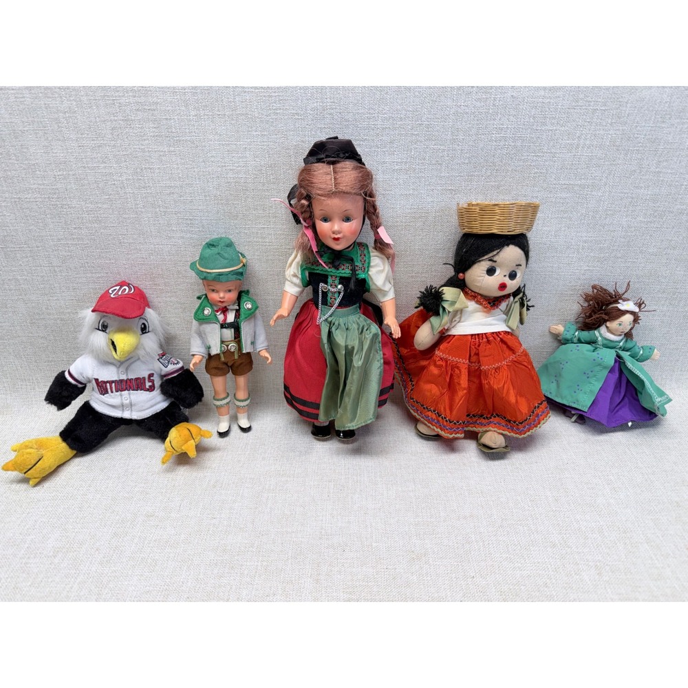 Vintage Doll Lot Washington Nationals‎ Plush European Folk Dolls Cloth Dolls 5pc